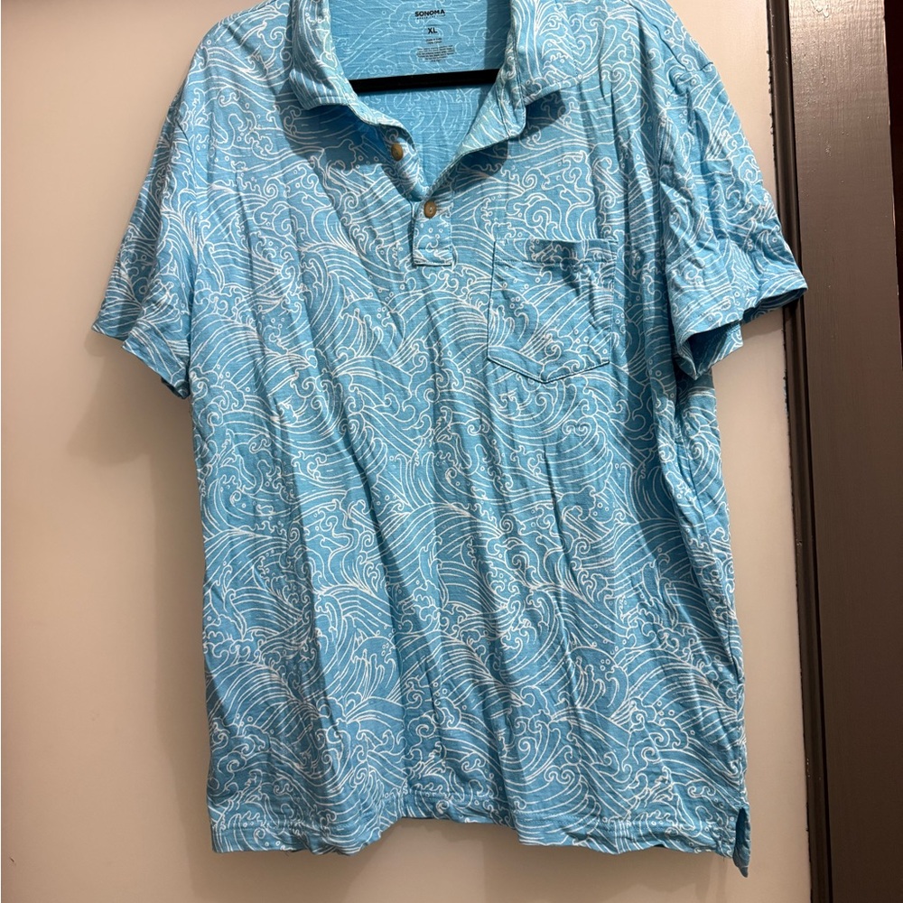 Sonoma Light Blue Wave Pattern Men's Shirt